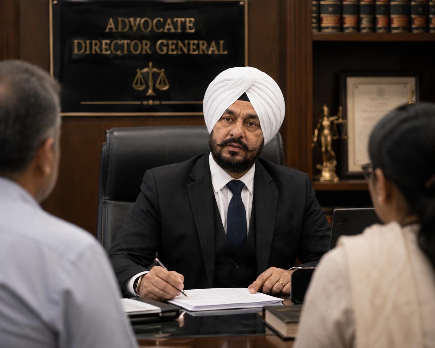 Amandeep Singh Rai signing papers at his office desk